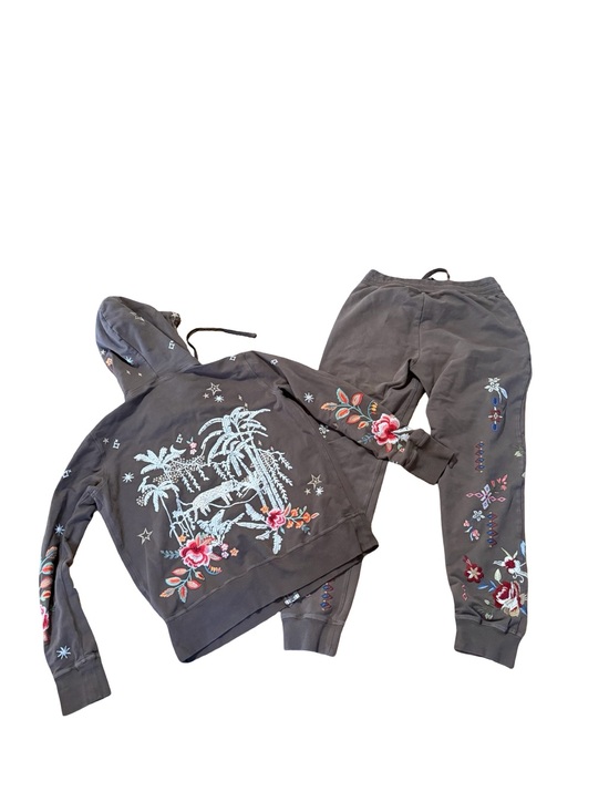 Johnny Was Pants - Johnny Was Embroidered Hoodie & Jogger Set with Multicolor Floral Motifs